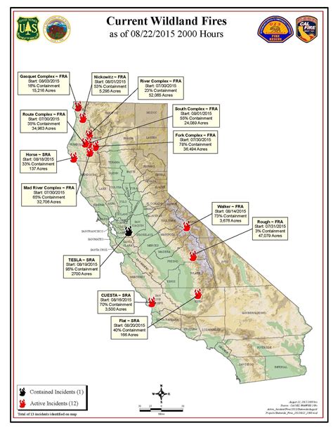 A Map Showing Current Wildfires in California